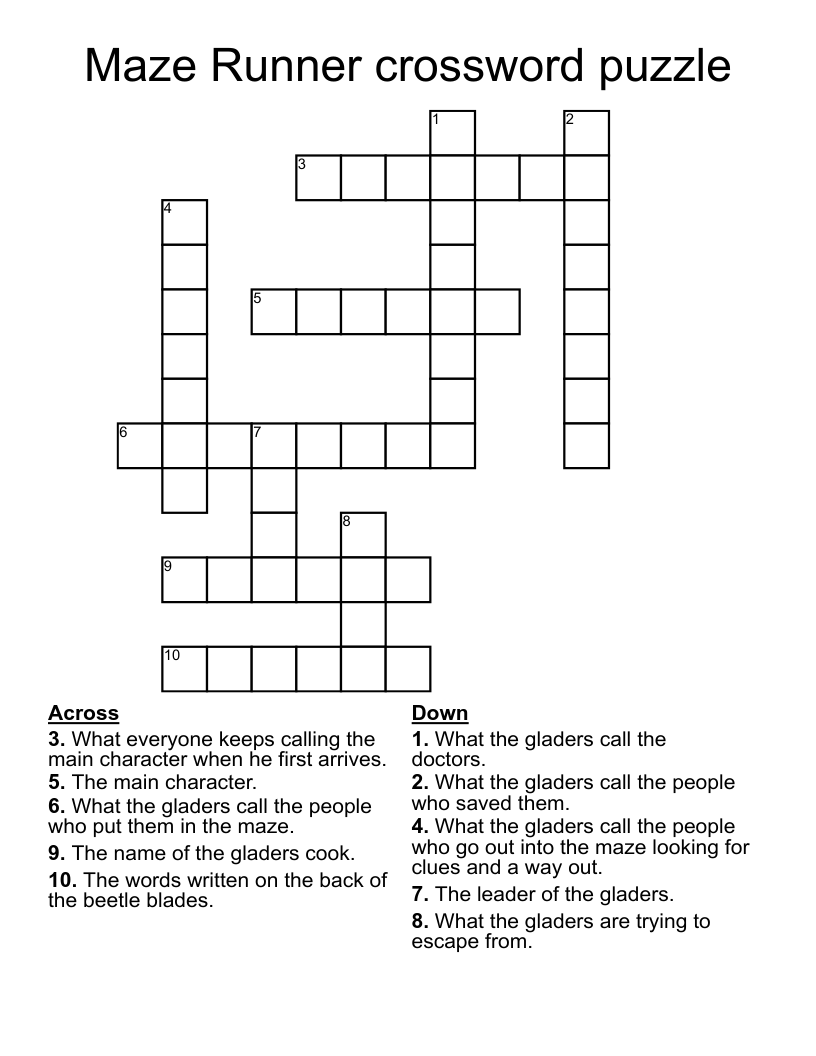 Maze Runner crossword puzzle