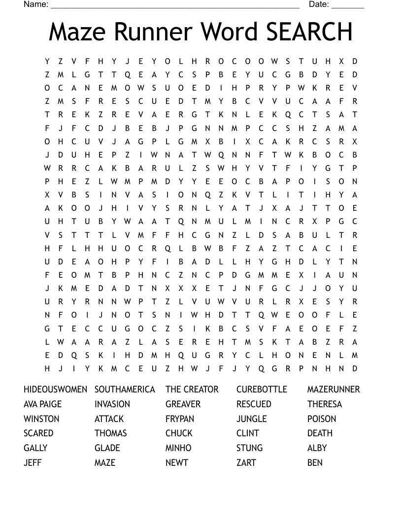 Maze  Runner Word SEARCH