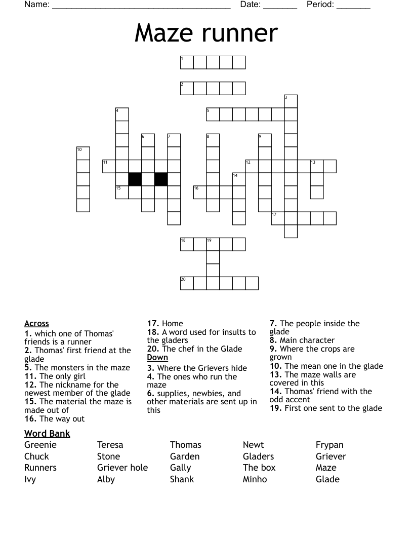 Maze runner Crossword