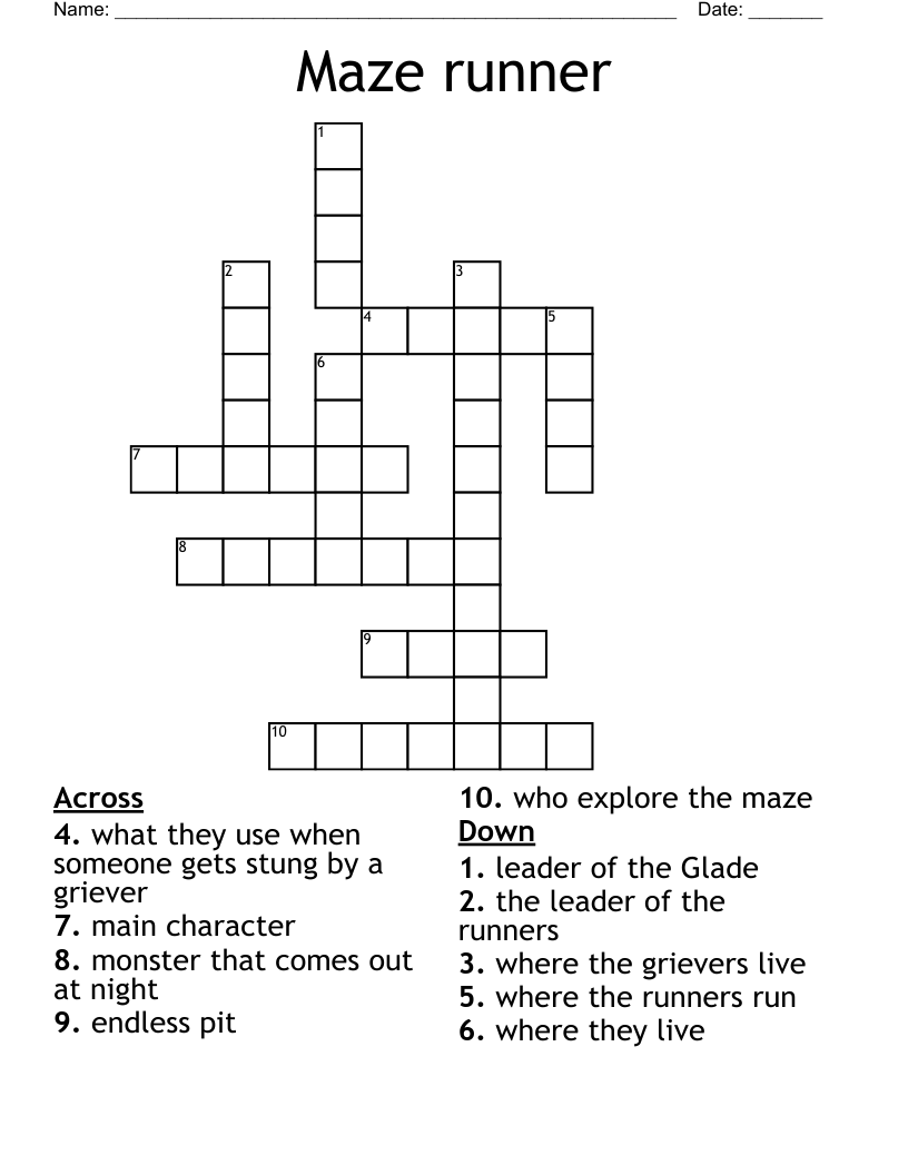 Maze runner Crossword