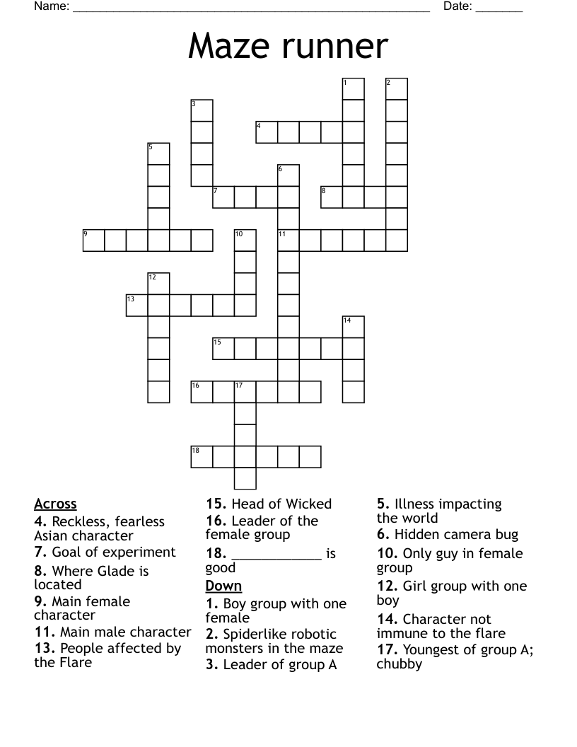 Maze runner Crossword