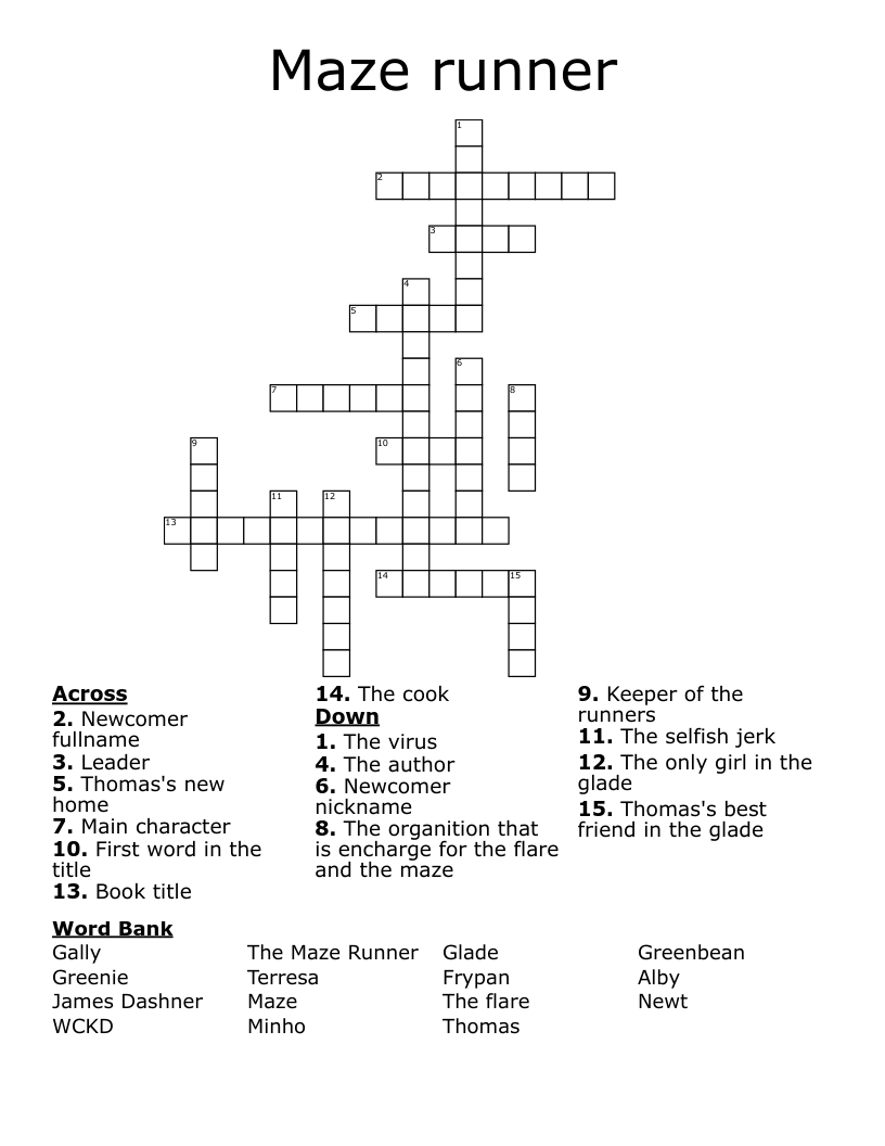 Maze runner Crossword