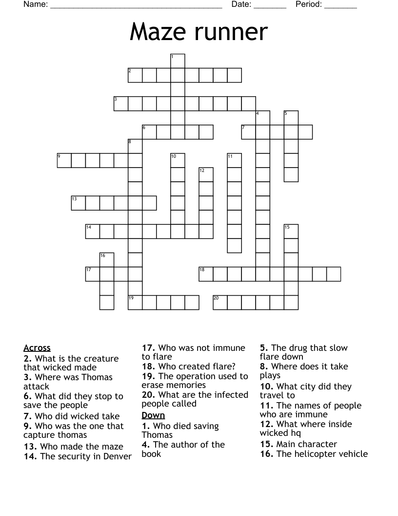 Maze runner Crossword