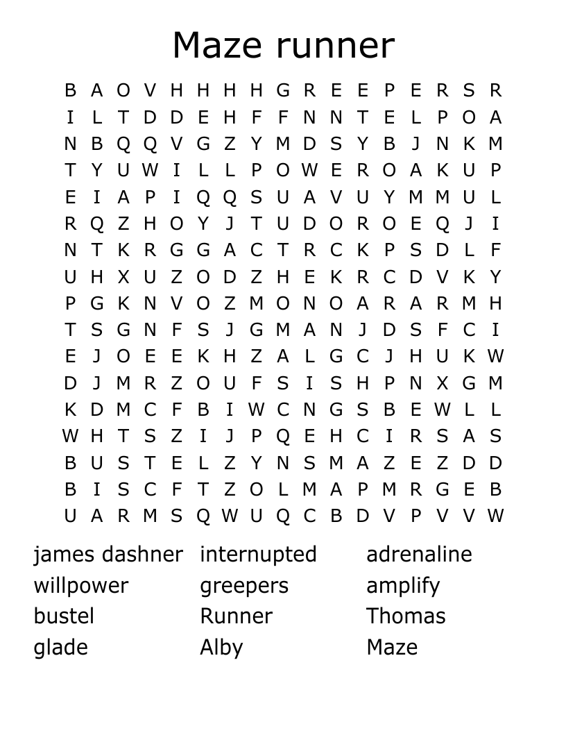 Maze runner  Word Search