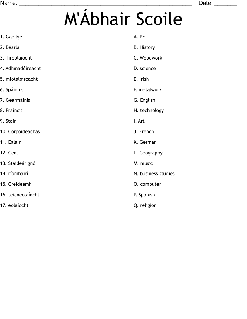 M'Ábhair Scoile  Worksheet