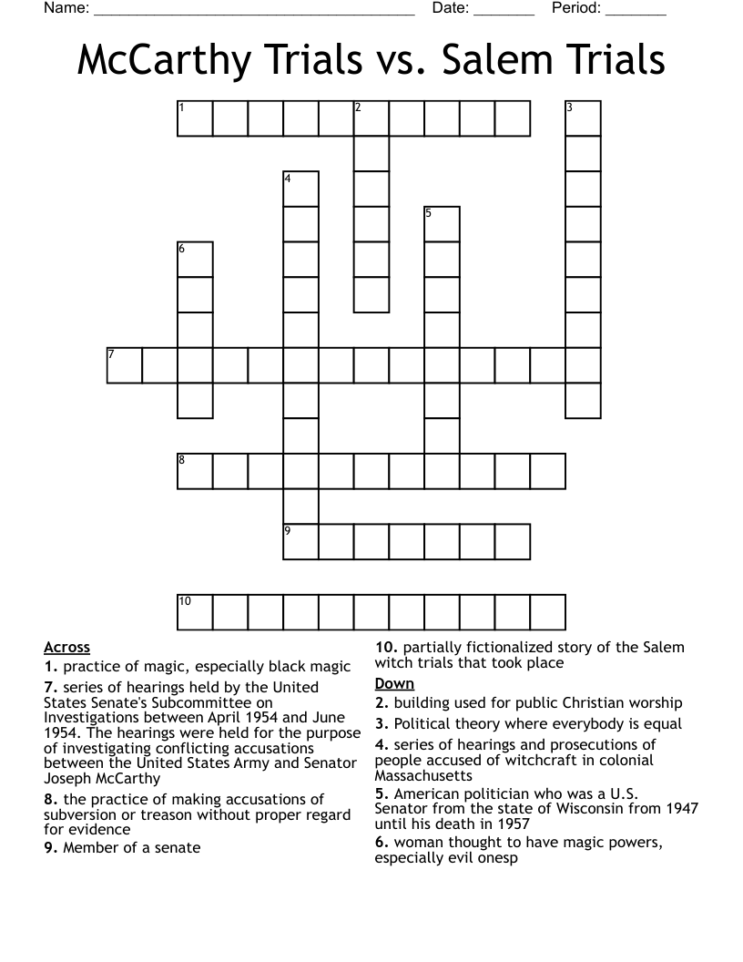 McCarthy Trials vs. Salem Trials Crossword