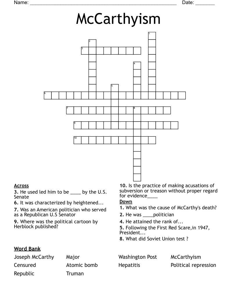 McCarthyism Crossword