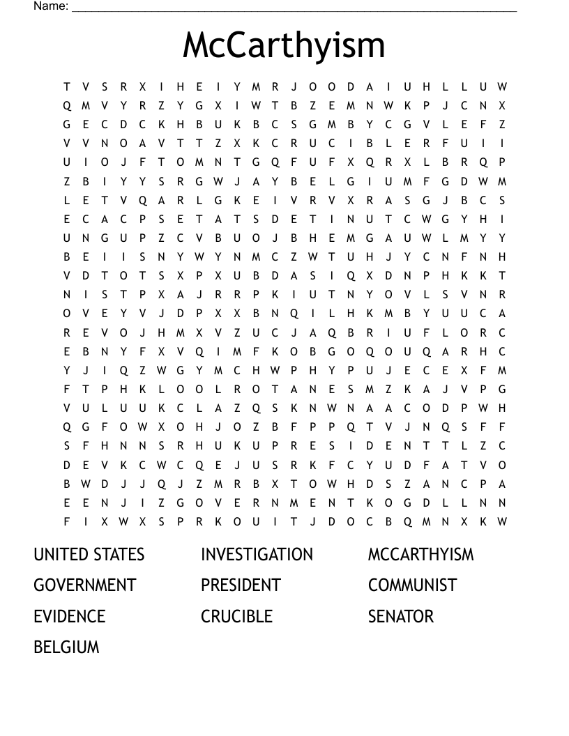 McCarthyism Word Search