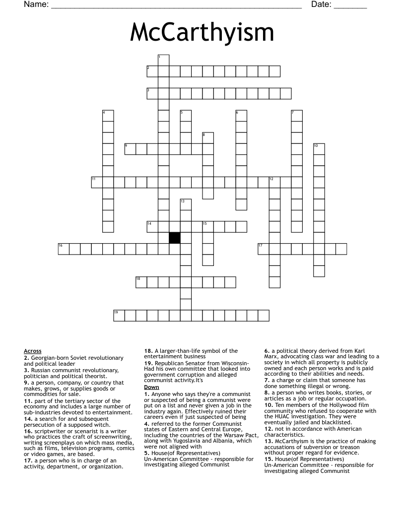 McCarthyism  Crossword
