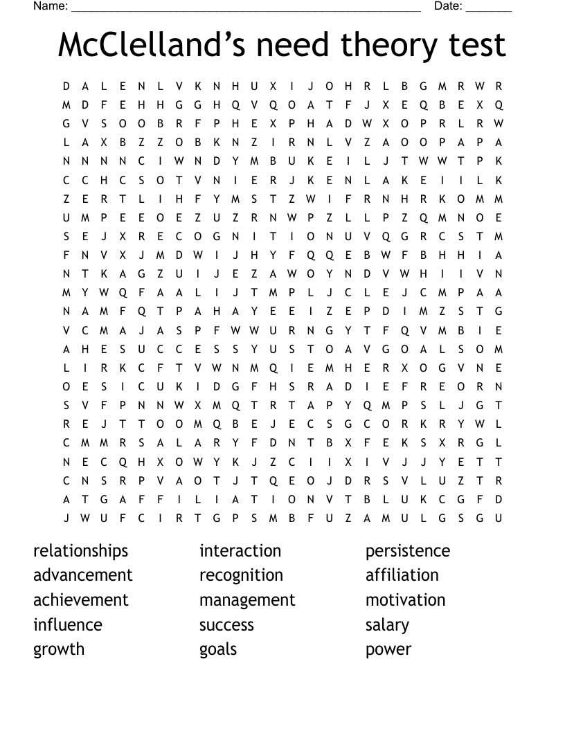 McClelland’s need theory test Word Search