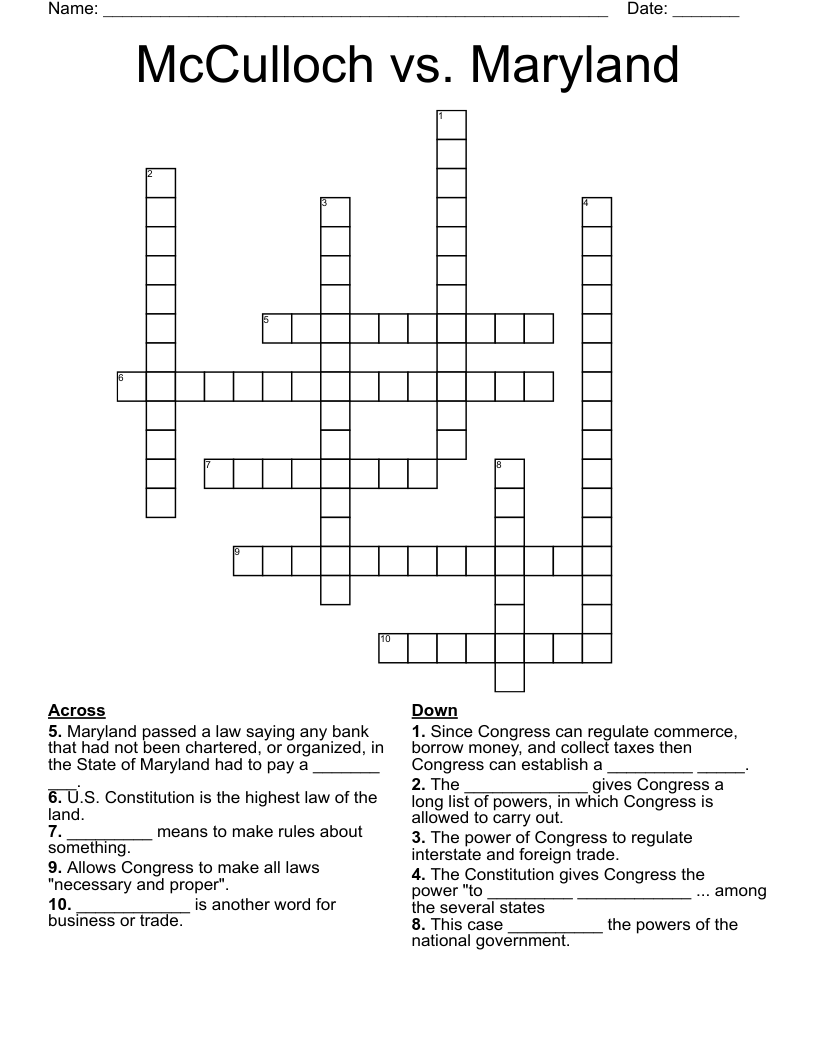 McCulloch vs. Maryland Crossword