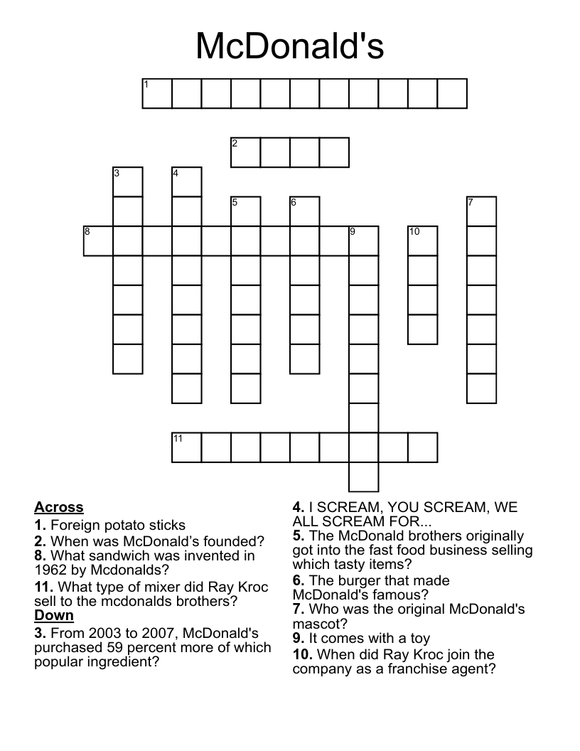 McDonald's Crossword