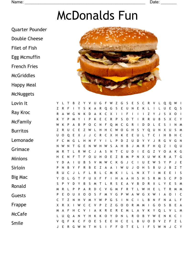 McDonalds Fun Word Search