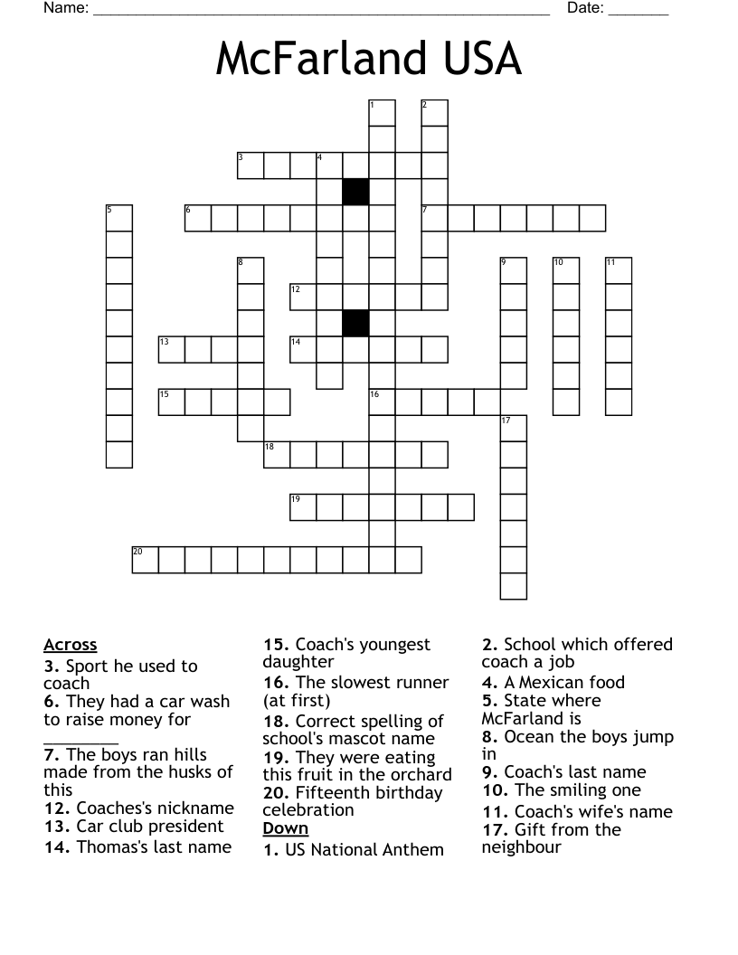 McFarland USA Crossword