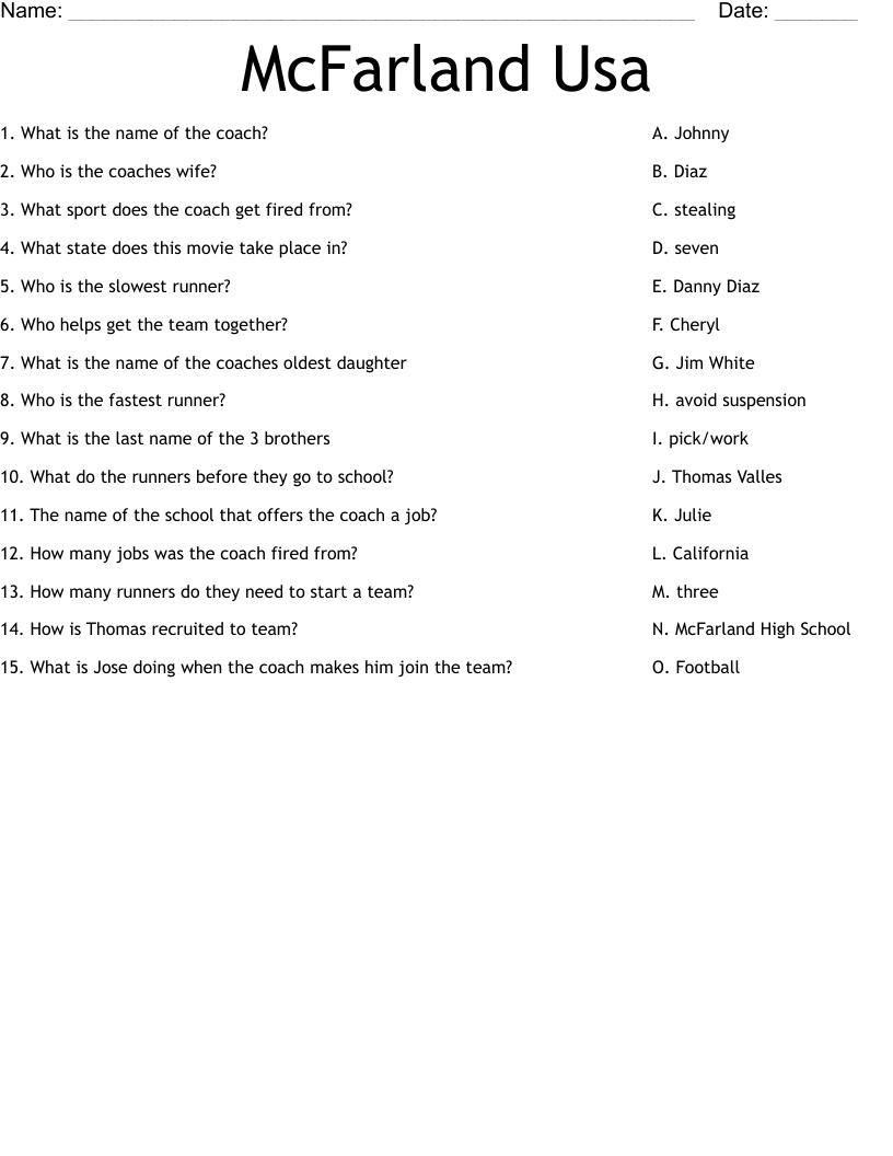 McFarland Usa Worksheet