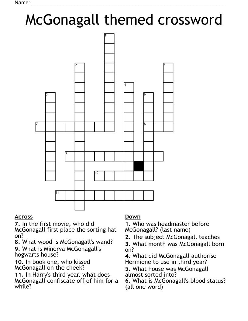 McGonagall themed crossword