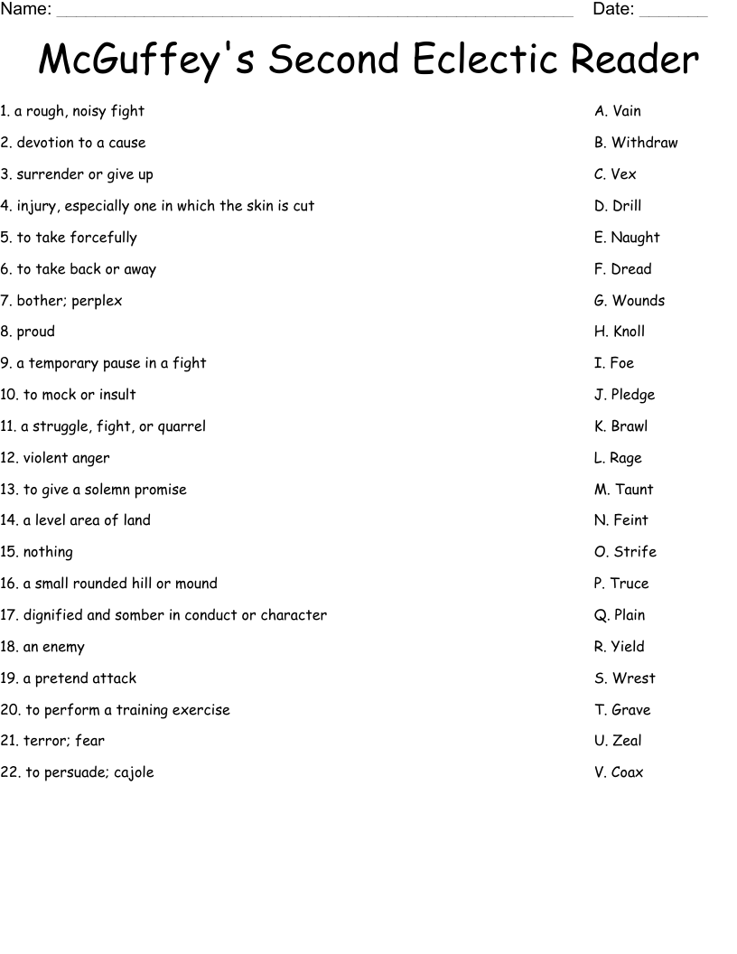 McGuffey's Second Eclectic Reader Worksheet