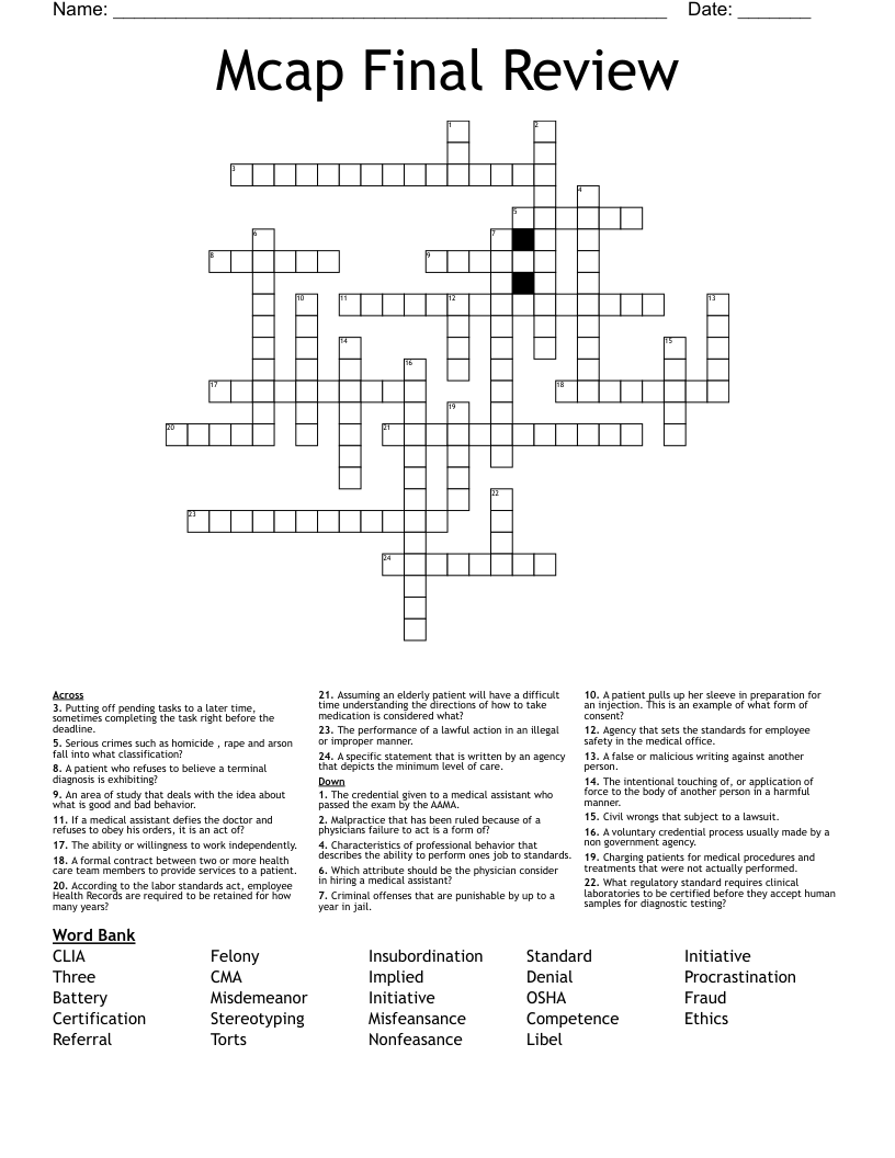 Mcap Final Review  Crossword
