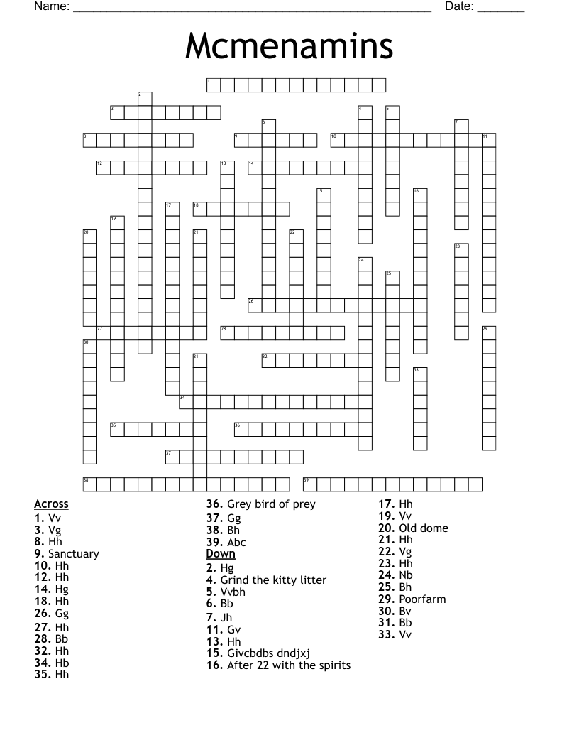 Mcmenamins Crossword