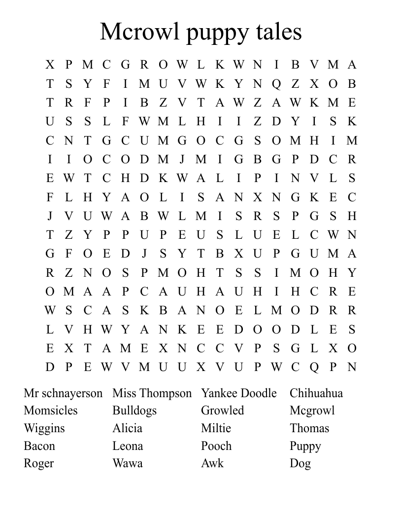 Mcrowl puppy tales  Word Search