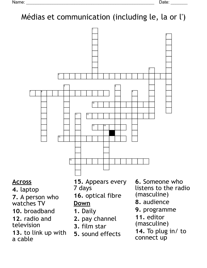 Médias et communication (including le, la or l') Crossword