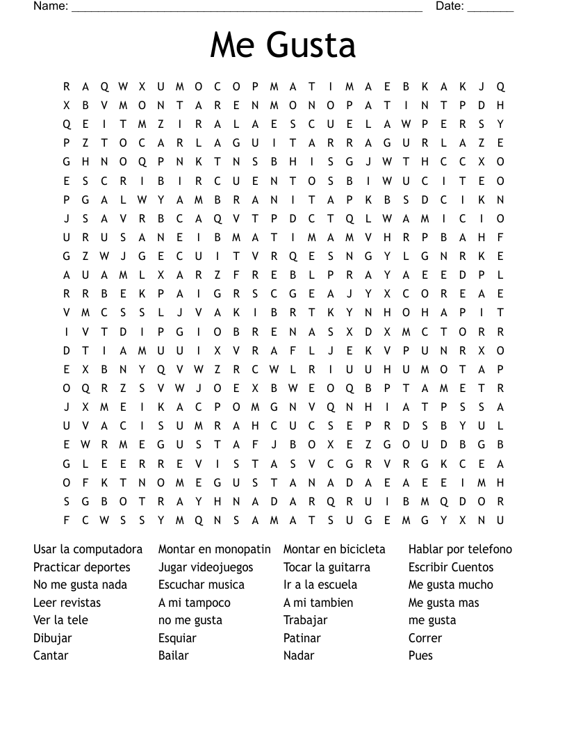 Me Gusta  Word Search