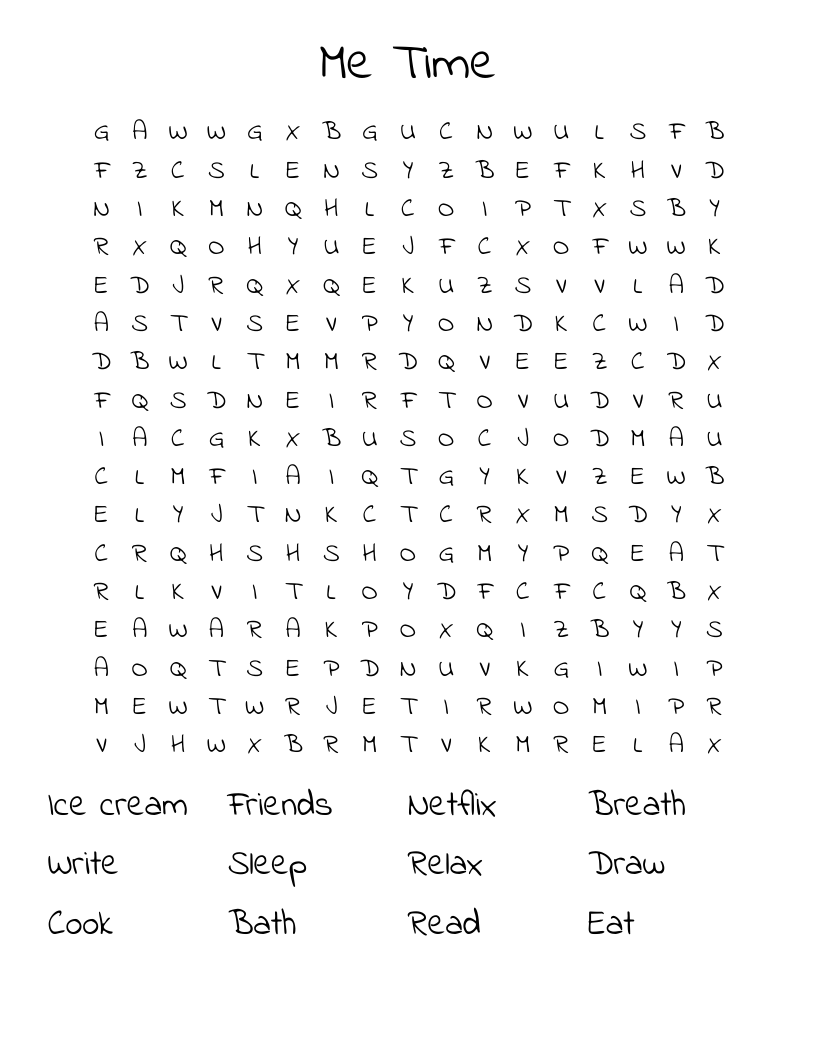 Me Time Word Search