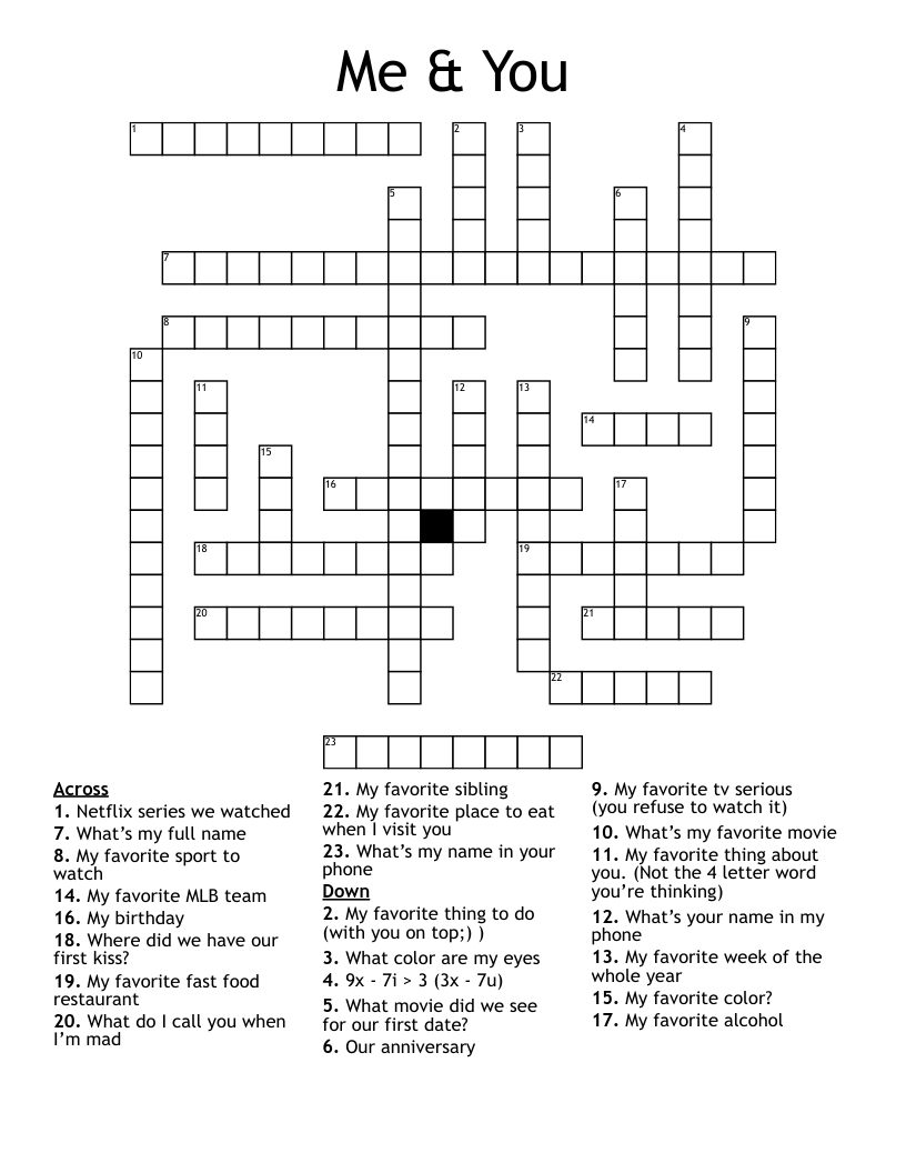 Me & You Crossword