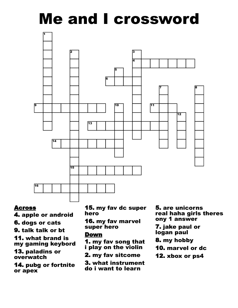Me and I crossword