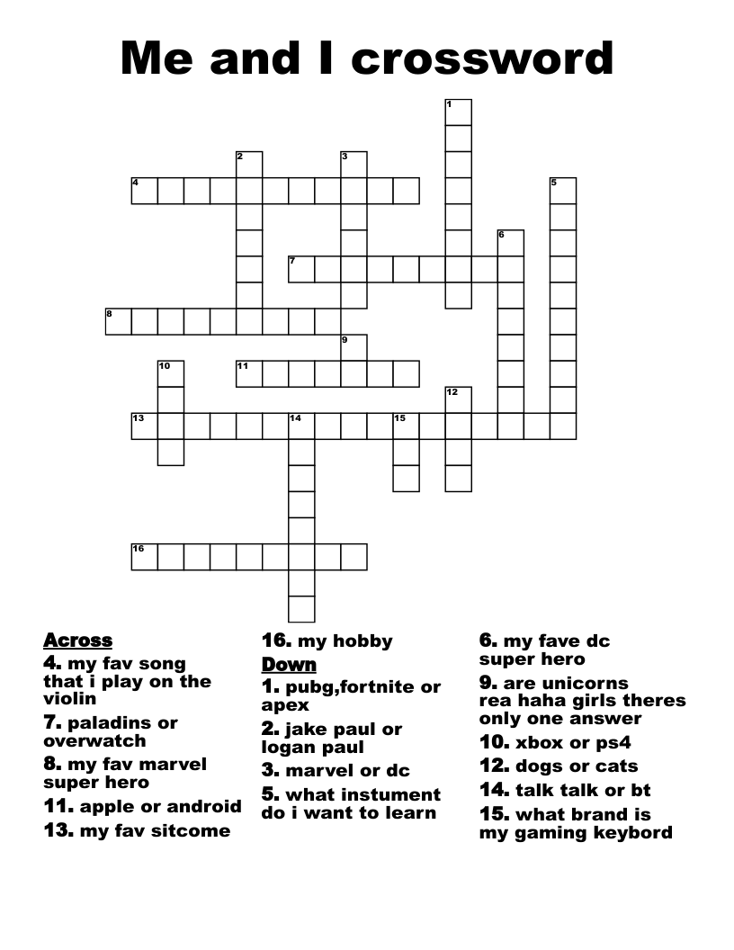 Me and I crossword