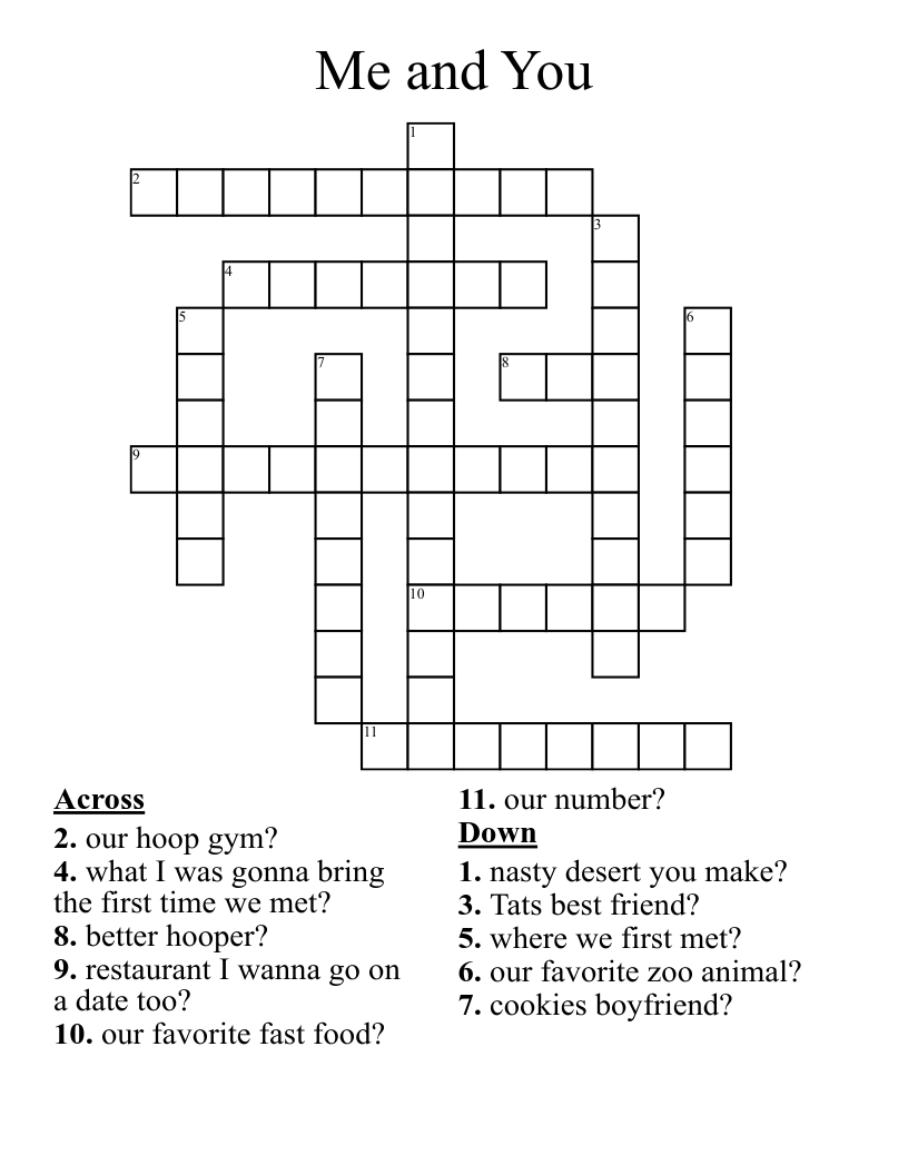 Me and You Crossword