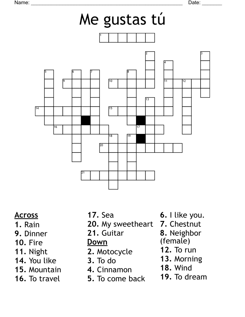 Me gustas tú Crossword