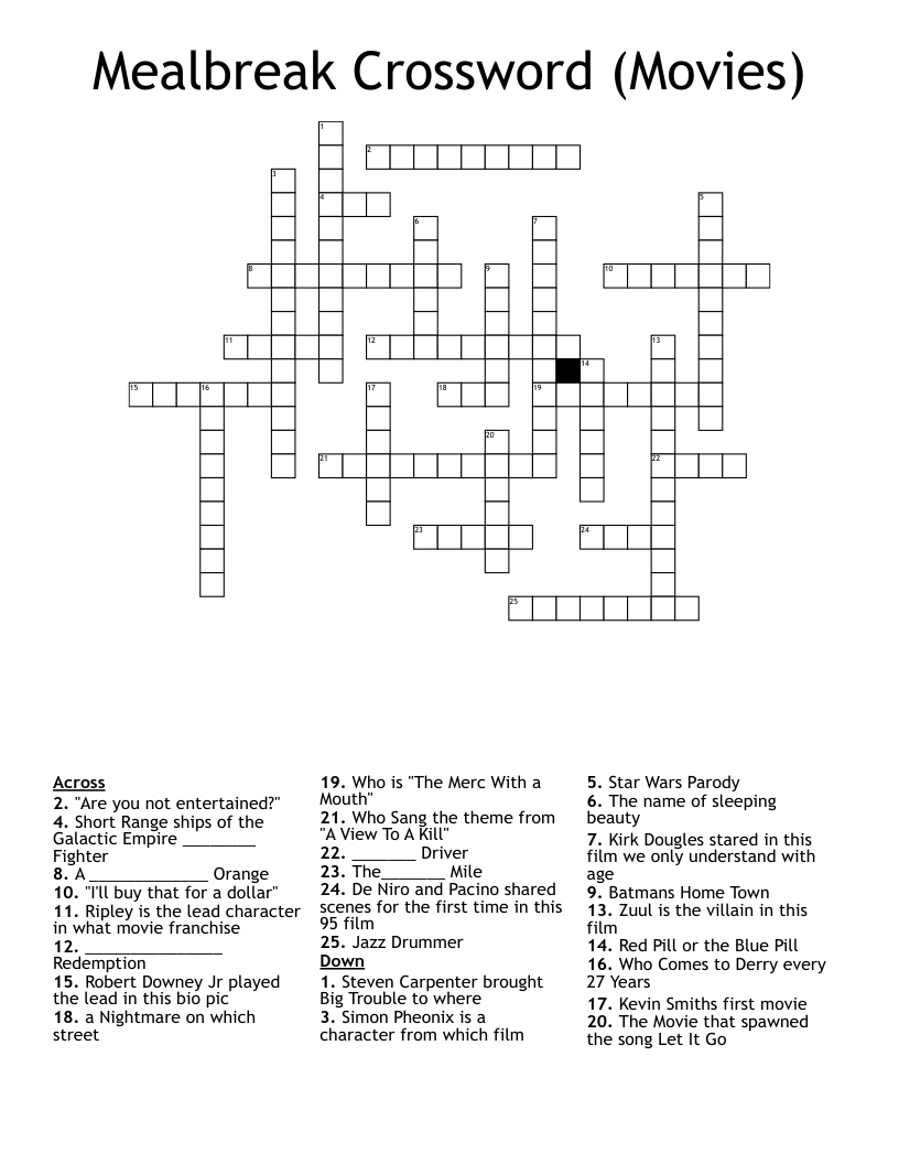 Mealbreak Crossword (Movies)