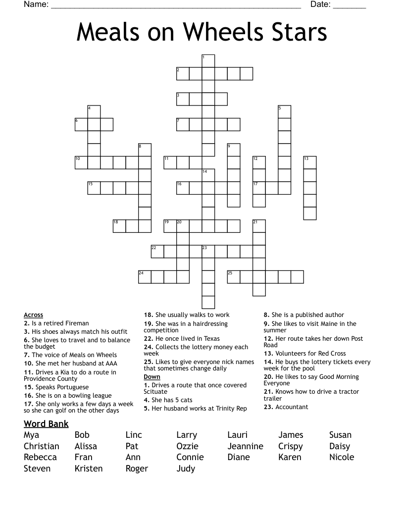 Meals on Wheels Stars Crossword