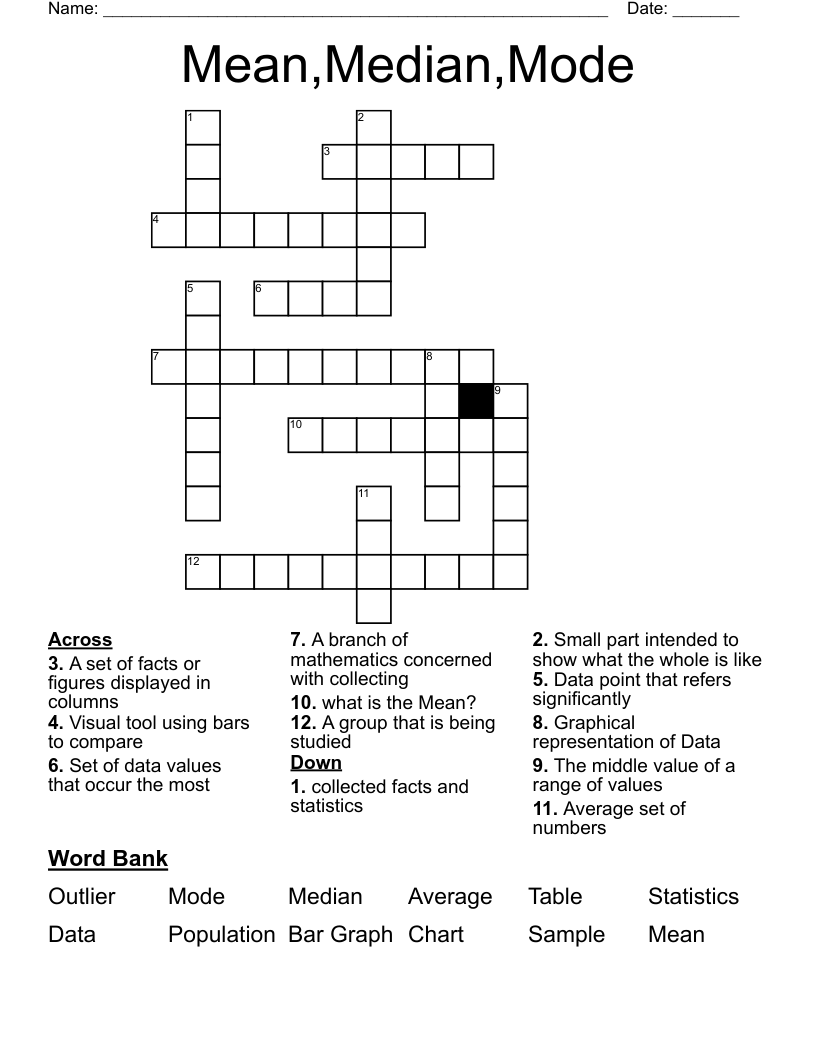 Mean,Median,Mode Crossword