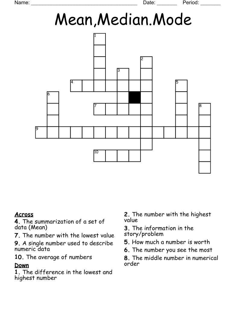 Mean,Median.Mode Crossword