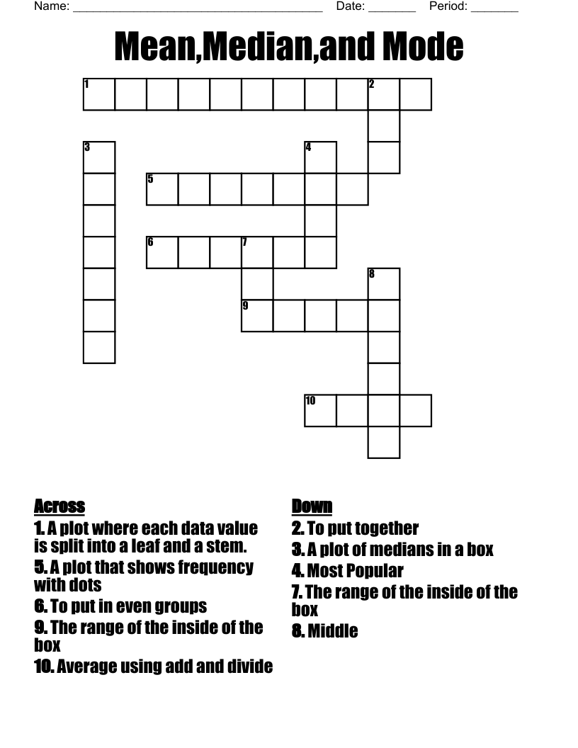 Mean,Median,and Mode  Crossword