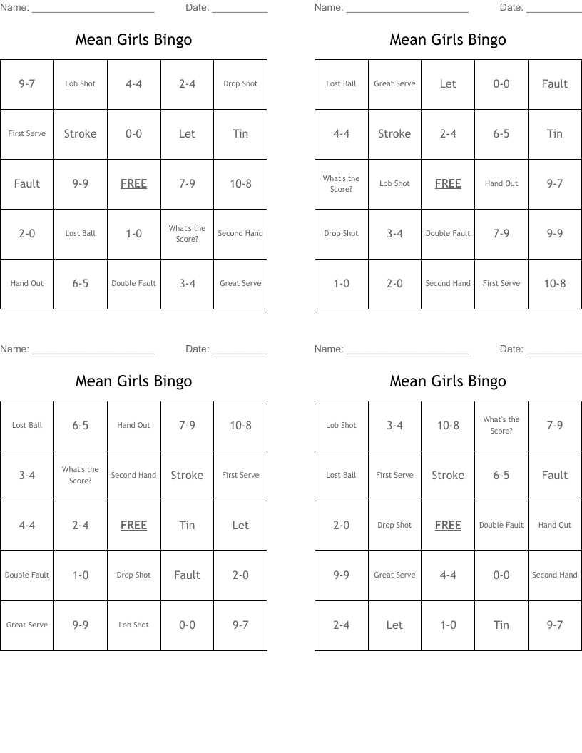 Mean Girls Bingo