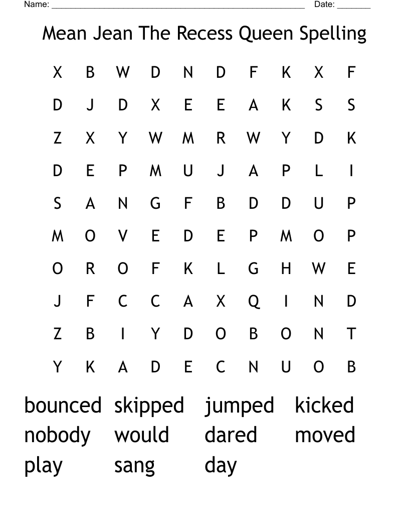 Mean Jean The Recess Queen Spelling Word Search