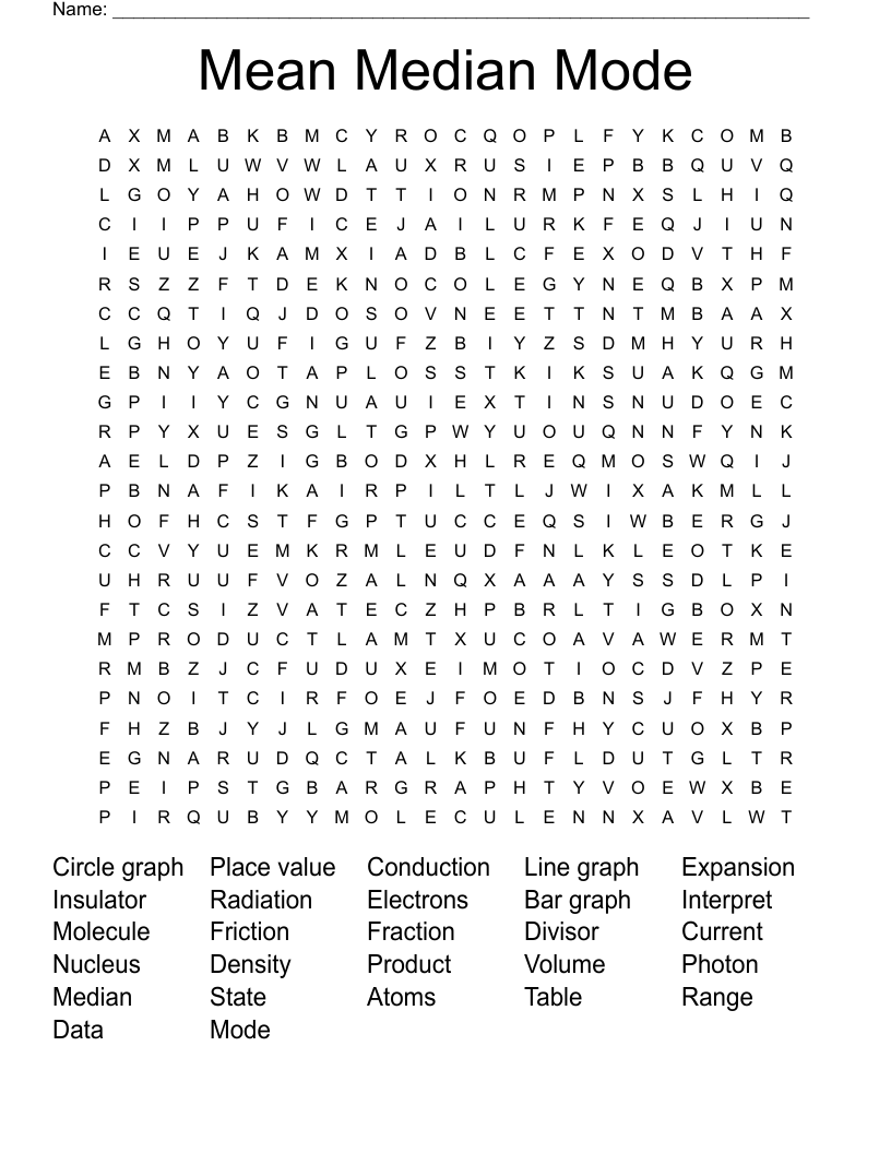 Mean Median Mode Word Search