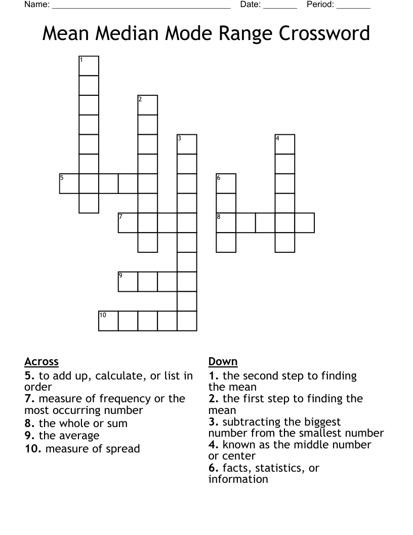 Mean Median Mode Range Crossword