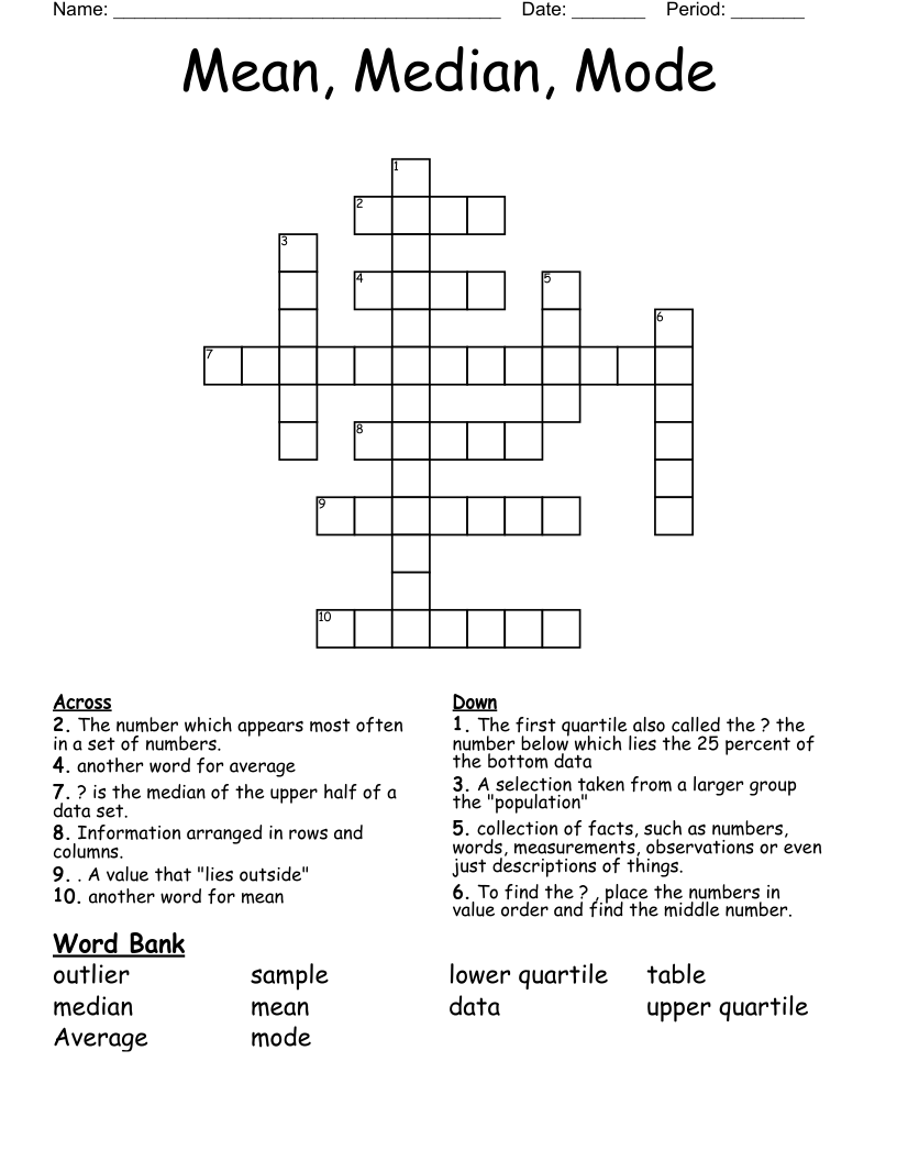 Mean, Median, Mode  Crossword