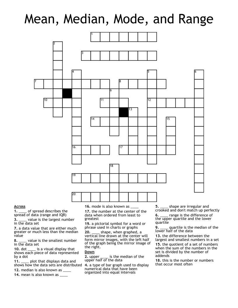 Mean, Median, Mode, and Range Crossword