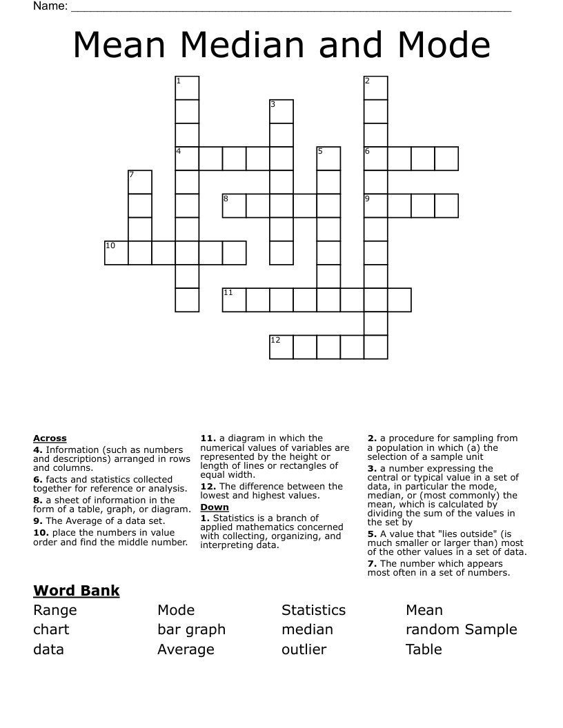 Mean Median and Mode  Crossword