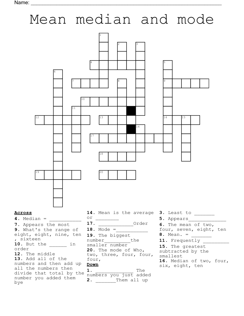 Mean median and mode  Crossword