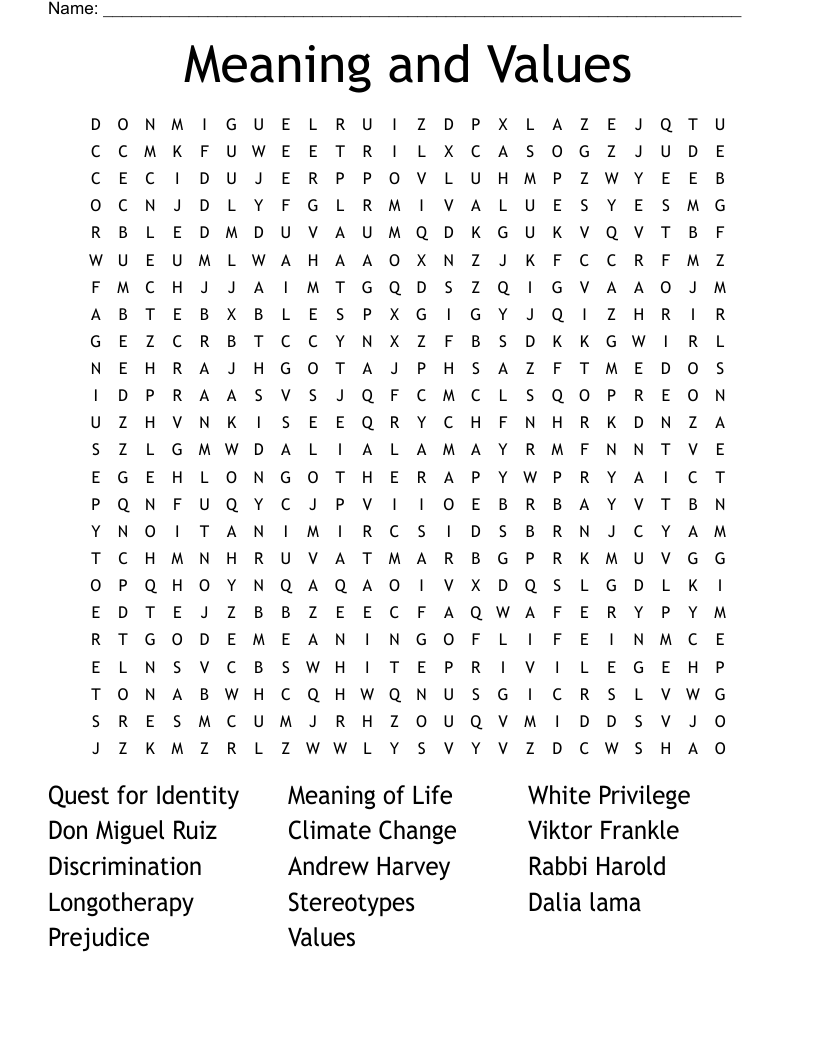 Meaning and Values Word Search