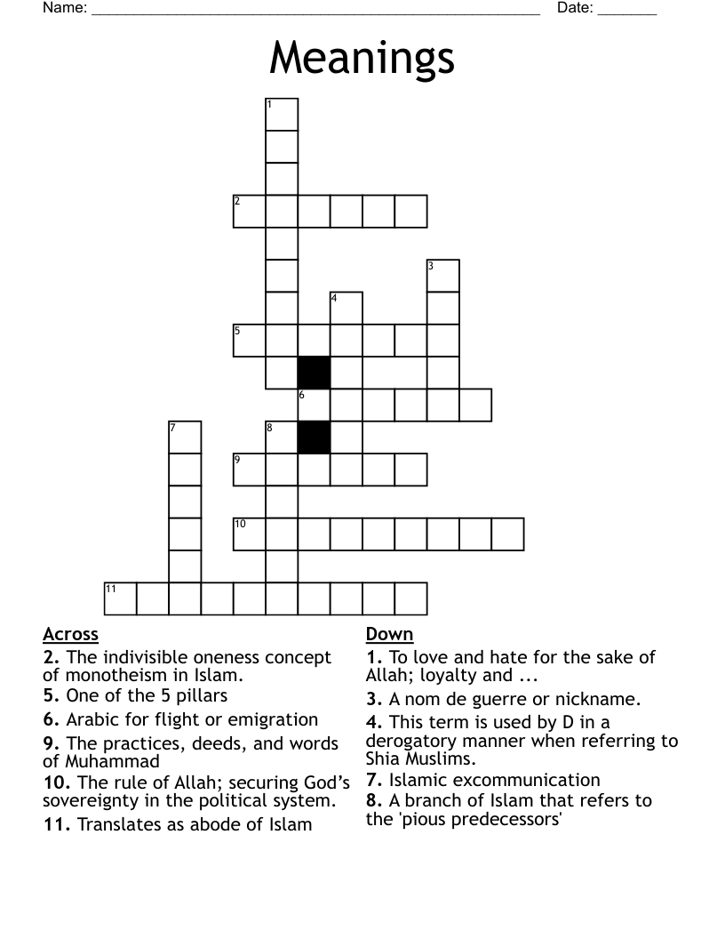 Meanings Crossword