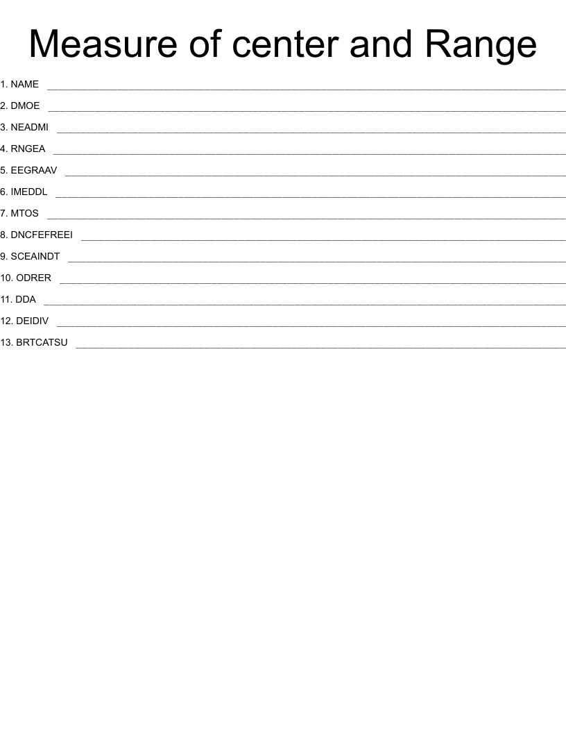 Measure of center and Range Word Scramble