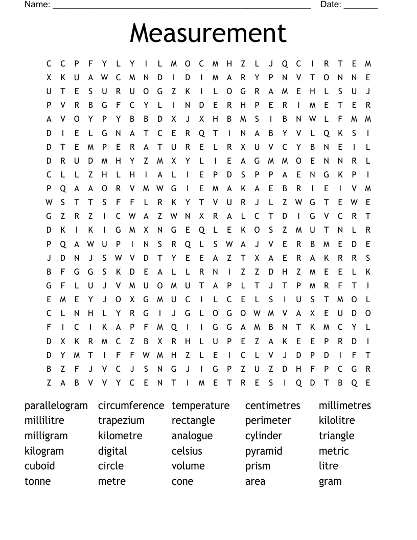 Measurement Word Search