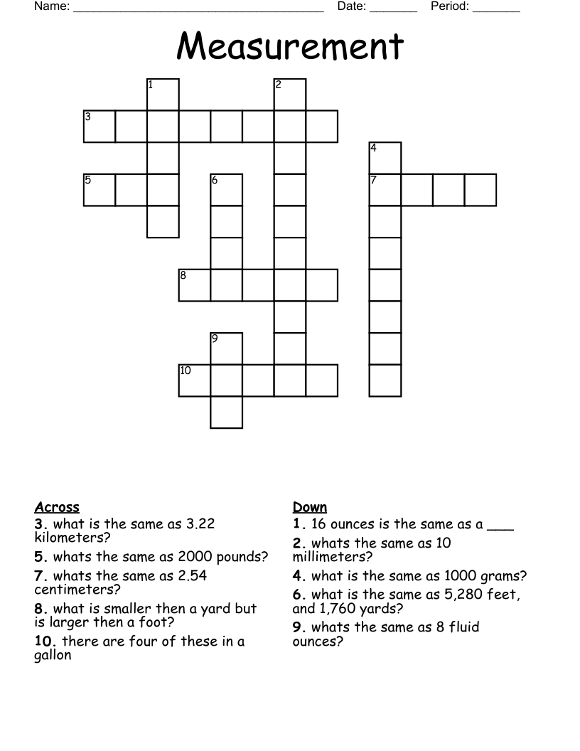 Measurement Crossword